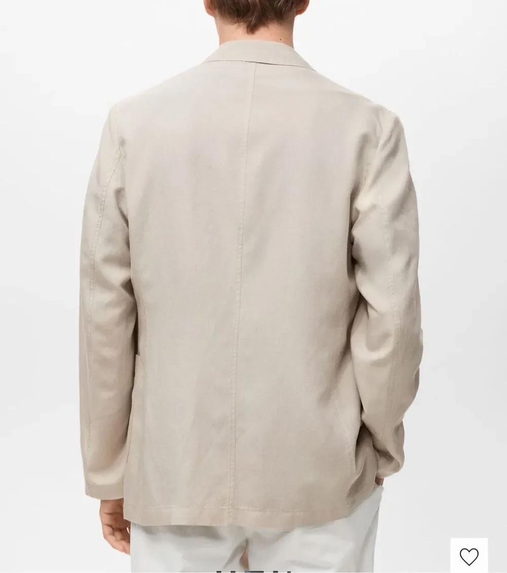 MNG by MANGO $250 Delave Smart Slim Fit Linen Lyocell Blazer Ecru Mens 46 NEW
